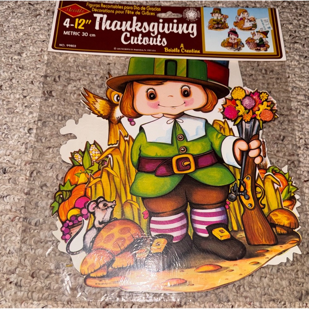 Vintage 1978 Beistle 12" Thanksgiving Cutouts 4 Pack Pilgrim Harvest 99803 NIP